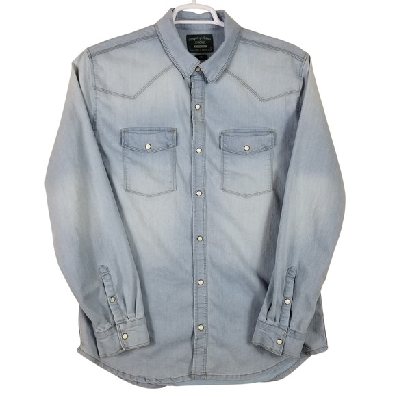 Canyon of Heroes Other - Canyon of Heroes Mens Light Wash Denim Eagle Graphic Western Pearl‎ Snap Shirt L